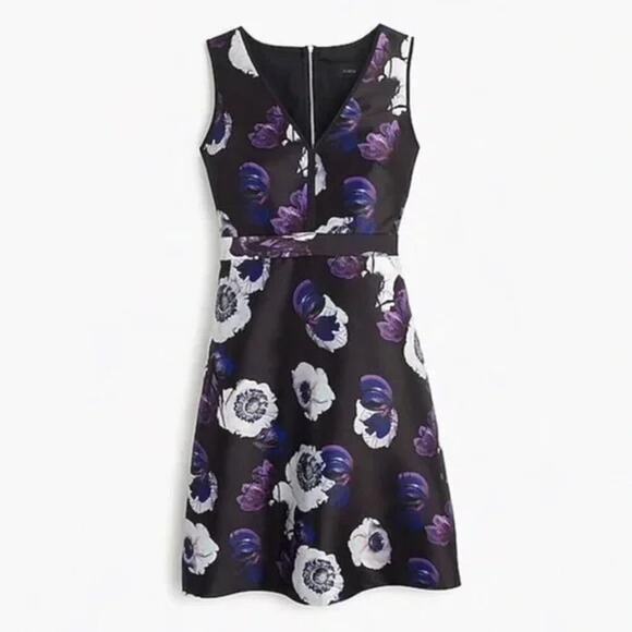 J CREW Violet Poppy A Line Brocade Dress Size 8 E4196 Party Cocktail Floral - Picture 1 of 8
